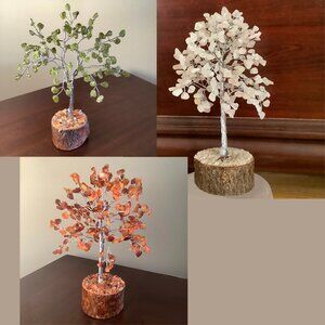 EUC Choice of Natural Carnelian, Peridot or Rose Quartz  and Wire Tree of Life